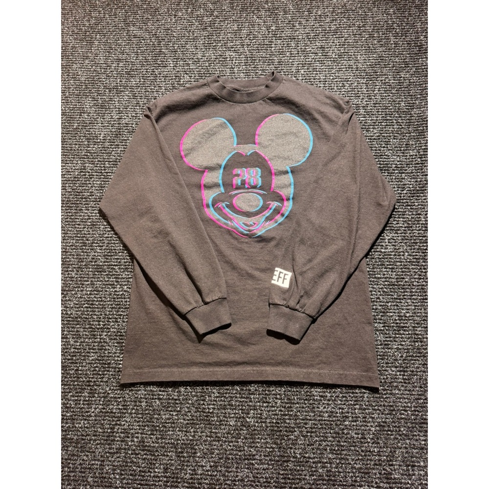 Disney‎ x Neff Mickey Mouse Neon Outline Long Sleeve T-Shirt Charcoal Black Med